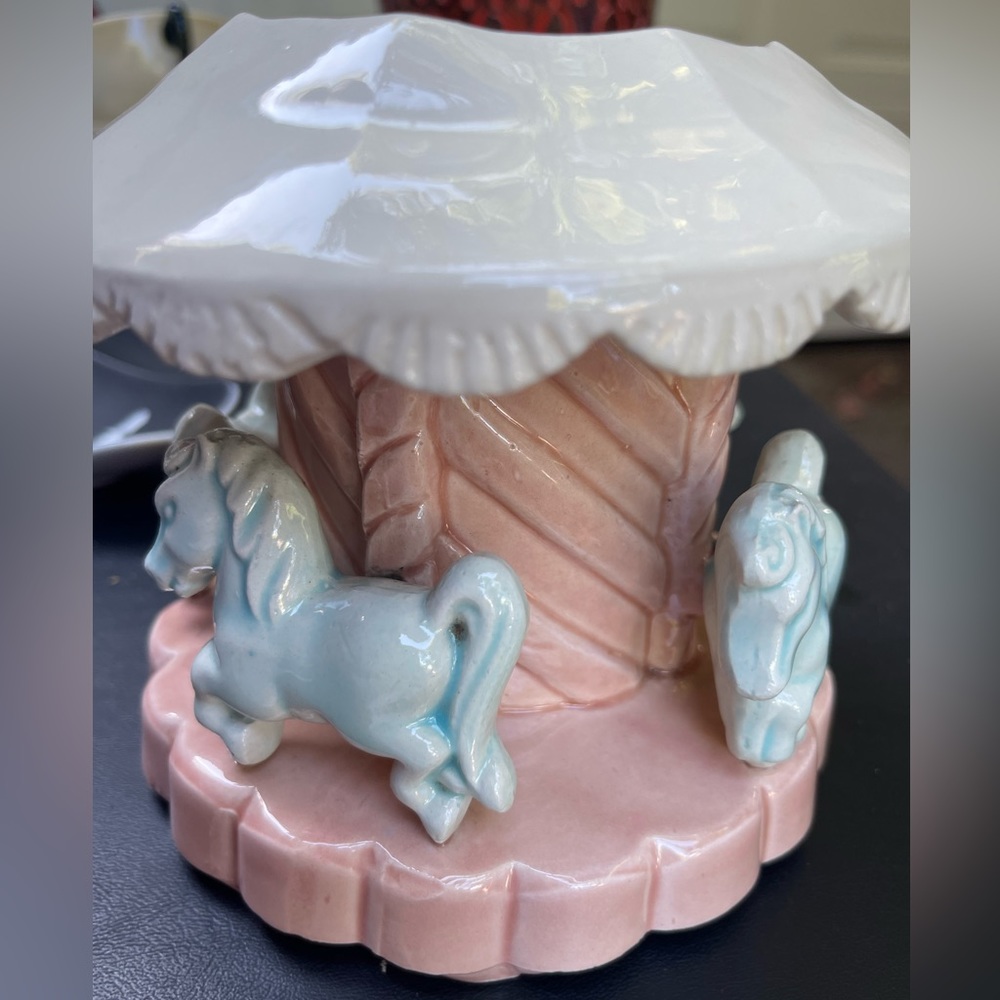 1950’S CALIFORNIA POTTERY MERRY GO ROUND VINTAGE CHILDS CERAMIC DISH EXCELLENT